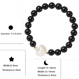 KYEYGWO White Shell Star Moon Crystal Stone Stretch Bracelet, Round Beads Chakra Wrap Weist Bracelet for Women Men, Black Obsidian