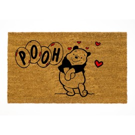 Welcome Cute The Pooh Funny Non Slip Winni Doormat Entryway Outdoor Floor Mat Easy Clean Home Decor Housewarming Wedding New House Birthday Heart Love Gift Door Valentine Rug Brown Mat