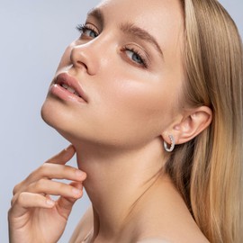 Vxddy Women's Earrings for Women Cuff Hoop Earrings Huggie Stud Sterling Silver Earring Gift Jewellery, Rose Gold, Cubic Zirconia