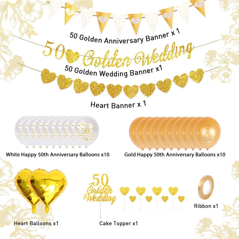 Jiusely Golden Wedding Anniversary Decorations, 50th Wedding Anniversary Decoration, Happy