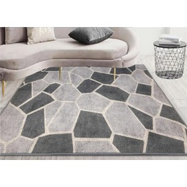 Rustic Stone Geometric Design Area Rug Anti Fatigue, Hallway Runner, Patio Living Room Carpet (Grey, 2' X 3')