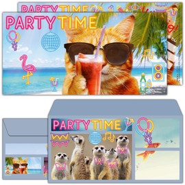 Set of 12 Party Cat Invitation Cards with Envelopes for Children's Birthday or Party – Elegant Invitation for Children, Teenagers and Adults by BREITENWERK