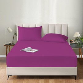 MistyMorning Extra Deep Fitted Sheet 16''/40cm, Egyptian Cotton bed sheets with 200 Thread Count, Soft & Premium quality Bedding & Linen (Purple, King)