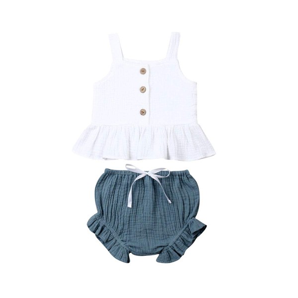 Toddler Baby Girl Halter Button Strap Tank Top+Ruffle Belt Shorts