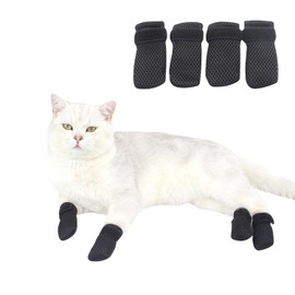 4PCS Cat Anti Scratch Shoes,Adjustable Mesh Pet Scratch Deterrent Boots Mittens for Cats Small Dogs,Grooming Cat Accessories Nail Gloves Claw Cover for Bathing Shaving Treatment Checking_M(Black)