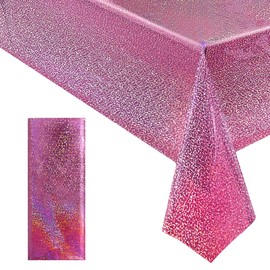 Pink Holographic Laser Tablecloths Hot Pink Shiny Table Covers 40" x 108" Foil Disposable Rectangle Table cloths for Girl Birthday Party Wedding Anniversary Bachelorette Baby Shower Decor