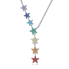 URONE Chakra Star Necklace 925 Sterling Silver 7 Chakra Star Y Shaped Necklace Healing Spiritual Necklace Chakra Dainty Star Jewelry for Women