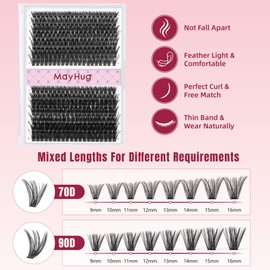 Mayhug Fluffy Lash Extension Mink Thick Cluster Eyelash Extensions 9-16mm Lash Clusters Individual Lash Extensions DIY Clusters Lashes Extension at Home (280pcs-70D+90D 9-16mm)