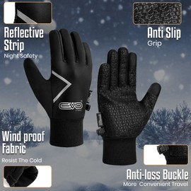 EVO Fitness Thermal Winter Cycling Gloves Men Women Insulated Warm Thin Running Bike Driving Riding Skiing Hiking Walking Gloves Touch screen Sports Windproof Anti-Slip Grip Elastic (Black, M)