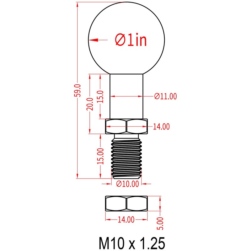 BRCOVAN 2 Pack, 1'' Ball Adapter with M10 x 1.25