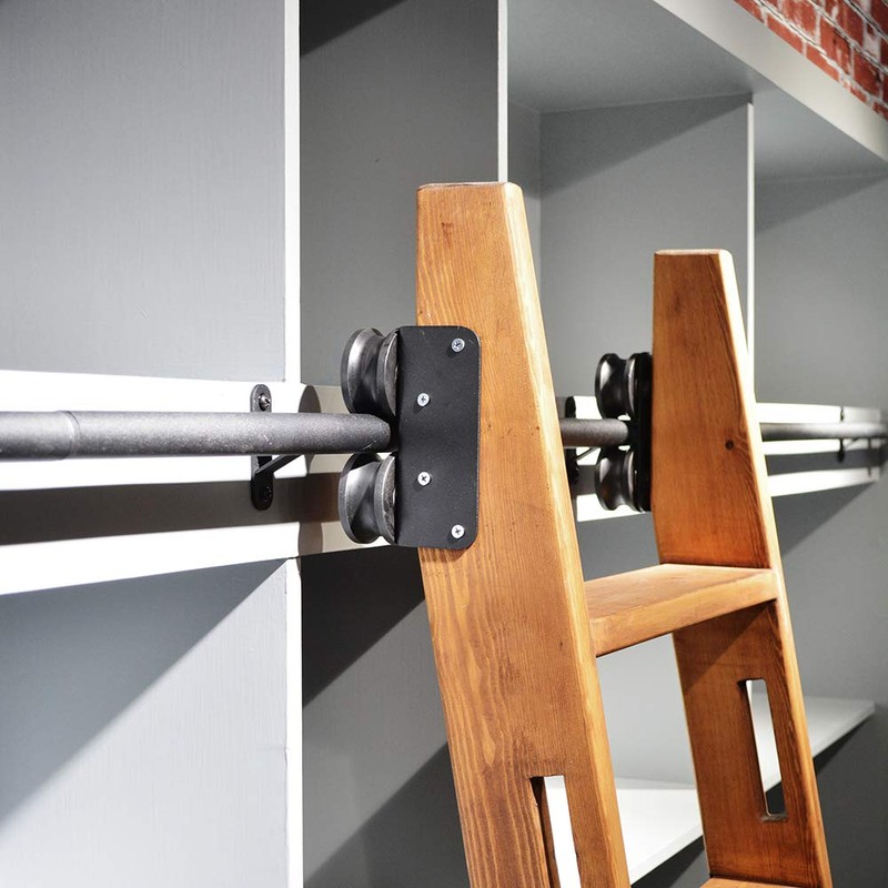 DIYHD 4FT Rustic Black Sliding Library Ladder Full Set Track