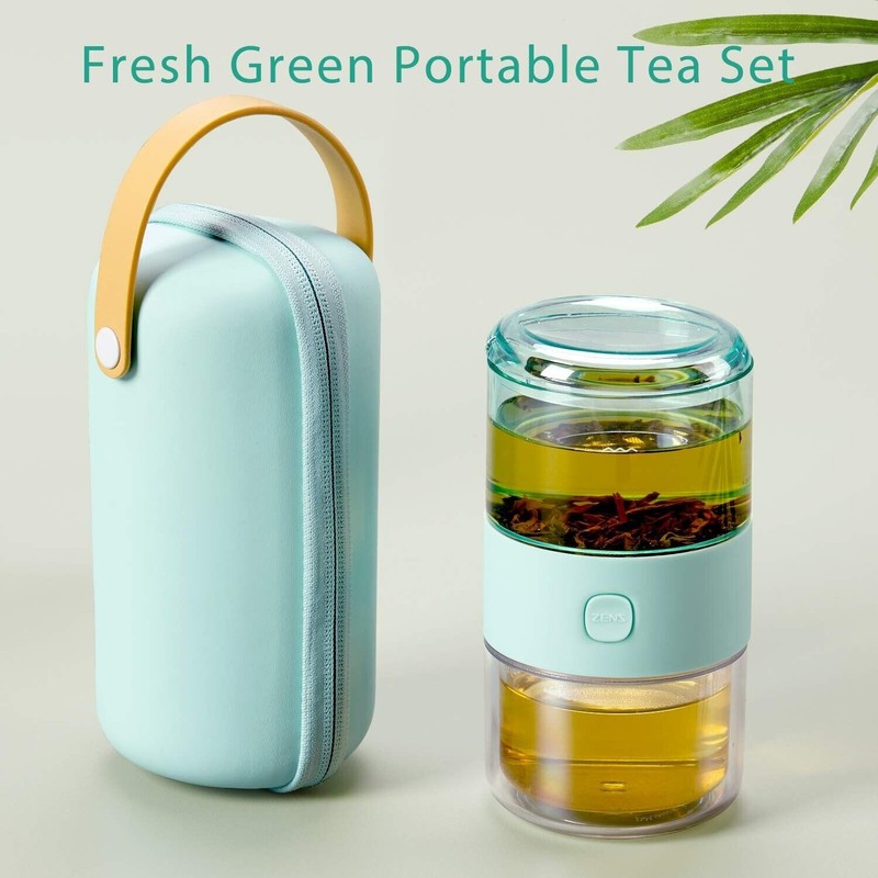 ZENS Modern Small Travel Glass Tea Infuser Teapot, 3-in-1 Smart