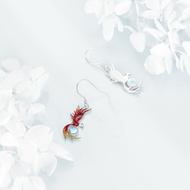 Phoenix Earrings 925 Sterling Silver Red Phoenix Dangle Earrings With Moonstone Rising Phoenix Earrings Dangling Phoenix Jewellery Gifts For Women Lover