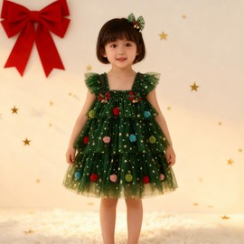 ZOMOZO Santa Cosplay Kids Dress, Christmas Tree Costume, One-Piece, Cute Costume, Event, Kids, Baby Clothes, Girls, Tulle Dress, Tutu Skirt, Fluffy, Sleeveless, Girls, Christmas Outfit, Performance