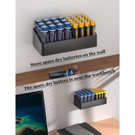 NOTMBESTM AAA, AA Battery Storage Case, Small Battery Organizer Holder for Wall, Desk, Drawer, Holds 12 AA and 16 AAA Batteries (Case Not Includes Batteries) (Black, 12-AA&16-AAA)