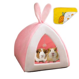 Acsist Guinea Pig Bed,Fleece Bunny Hideout House,Warm Rabbit Sleeping Bed with Pee Pad,Winter Large Hiding Hut for Hamster Ferret Rat Chinchilla Hedgehogs,Pink
