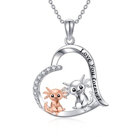 URONE Axolotl Necklace 925 sterling silver Axolotl Heart Pendant Cute Axolotl Jewellery Gifts for Women Girls Daughter