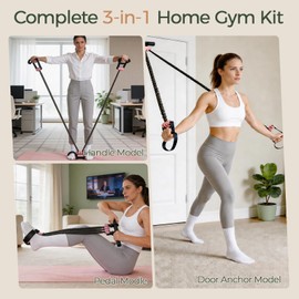 Pedal Resistance Band with Handle Video Guide,3 Anti-Snap Multifunction Adjustable Foot Pedal Resistance Bands Exercises with Handles Door Anchor for Women Beginners Home Gym Travel Work Arm ABS Leg