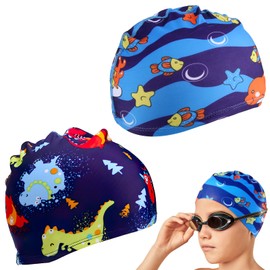 Swimming Cap Kids Boys, Gorro Natación Niña, Swimming Cap Children, Swimming Cap Girls Long Hair, Pack of 2 Children's Swimming Caps, Stretch Swimming Caps for Boys and Girls from 1-8 Years