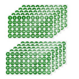 YIKIADA Green Consecutive Number Stickers 1 Inch 1-100 Vinyl Self-Adhesive Round Labels Waterproof Inventory Organizing Dot Colored Decals for School Office Classroom Bins 10 Sheets