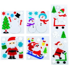 5 Pcs Christmas Window Gel Clings, Christmas Stickers, Reusable Gel Clings for Glass Windows, Snowflakes, Trees, Santa Perfect Holiday Decorations for Home, Office, and School(Snowman&Santa)