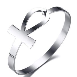 Fantasy Forge Jewelry Ancient Egyptian Ankh Bracelet Silver Stainless Steel Aunk Bangle Cuff