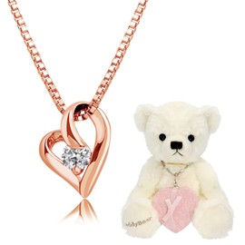 Sears p6127-tdt-01 Women's Necklace with Teddy Bear, Open Heart, Zirconia, Brass, Cubic Zirconia