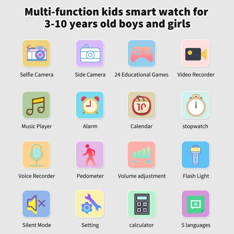 Kids Smart Watch 24 Games Camera Music Alarm Flashlight Video