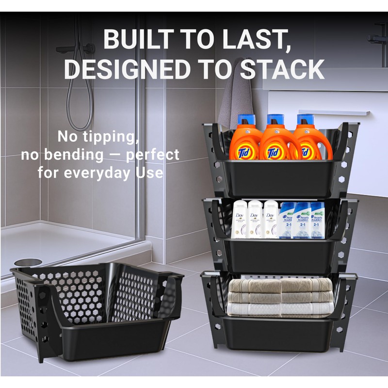 Skywin TidyFriend Stackable Storage Bins for Pantry, 4 Pack Stackable