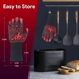 ruileduo BBQ Gloves, 1472°F Heat Resistant Grilling Gloves, Non-Slip Silicone Washable Oven Gloves, Long Kitchen Safe Cooking Gloves for Barbecue, Frying, Baking, Cutting, Camping, Construction