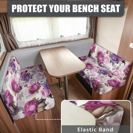 Knextrepoy Purple Rose RV Dinette Cushion Covers 2 Piece Camper Cushion Slipcover Include 1 Bench Cover 1 Backrest Cover Stretchable Slip Covers for RV Furniture Camping Accessories for RV Campers