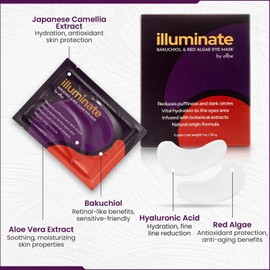 Illuminate Under Eye Mask: Reduces Puffiness and Dark Circles; Infused with Botanical Extracts, Bakuchiol, Red Algae & Hyaluronic Acid - 6 Pairs