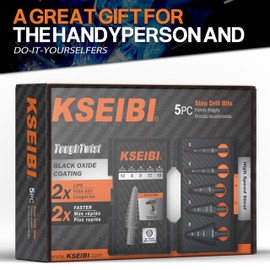 KSEIBI 598240 Industrial Grade Unibit 5-Pieces Step Drill Bits Set 3-Flat Shank, High-Speed Steel Metal Drill Bits Kit Black Oxide M2 for Drilling Stainless Steel, Aluminium, Wood