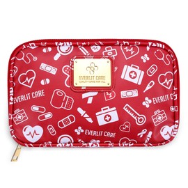 Everlit Care Car Sun Visor First Aid Kit Multi-Pocket Visor Organizer Storage Pouch with Survival Emergency Tools Including Window Breaker Disposable Urine Bag for Family Travel in Cars (RedMed)