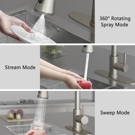 VXV Kitchen Faucet with Soap Dispenser, 3 Modes Kitchen Faucet with Pull Down Sprayer, Stainless Steel Sink Faucet for Farmhouse, Bar, and RV, with Deck Plate and 1/2'' Adapters
