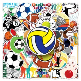 Football Baseball Stickers Balls Stickers Pack of 50 Skateboard Graffiti Stickers Motorcycles Bicycle Snowboard Luggage Laptop Car Suitcase for Children and Teenagers Waterproof Vinyl Stickers
