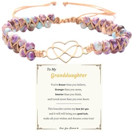 for Granddaughter for You are Always in Mine Beads“ Bracelet, Natural Emperor Jasper Stone Beaded Wrap Bracelet Duoble Layer for Mind Peace,Bracelet for Granddaughter (Gold-You are Brave)