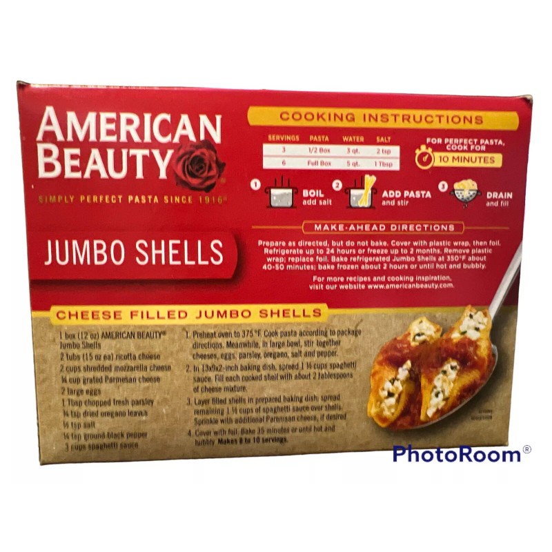 American Beauty Jumbo Pasta Shells Net Wt. 12. oz. (340g)