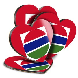 Destination Vinyl ltd Great Coasters (Set of 4) Heart - Gambia Flag Map Drink Glossy Coasters/Tabletop Protection for Any Table Type #9057