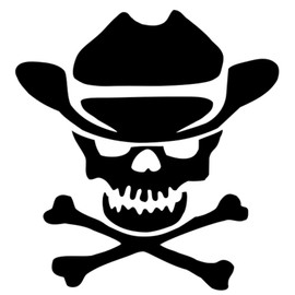 Kojozone Pirate Skull with Cowboy Hat Die Cut Vinyl Decal for Windows Cars Trucks Tool Boxes Laptops Virtually Any Hard Smooth Surface (Black, 5")