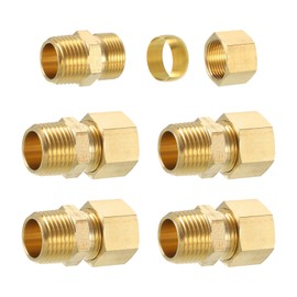 sourcing map 5Pcs Brass Pipe Fitting, 5/8" OD x 1/2" NPT Male Brass Compression Tube Fitting, Brass Compression Union Connector, Brass Straight Coupling Adapter Fitting Fit 5/8" Pipe