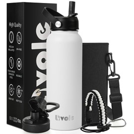 Livole 40oz 1180ml Stainless Steel Water Bottles with Straw and Carrying Pouch, Metal Water Bottle for Women, Men, Vacuum Insulated Water Bottle for Cold Hot Drinks, Travel, Sports, Gym, White