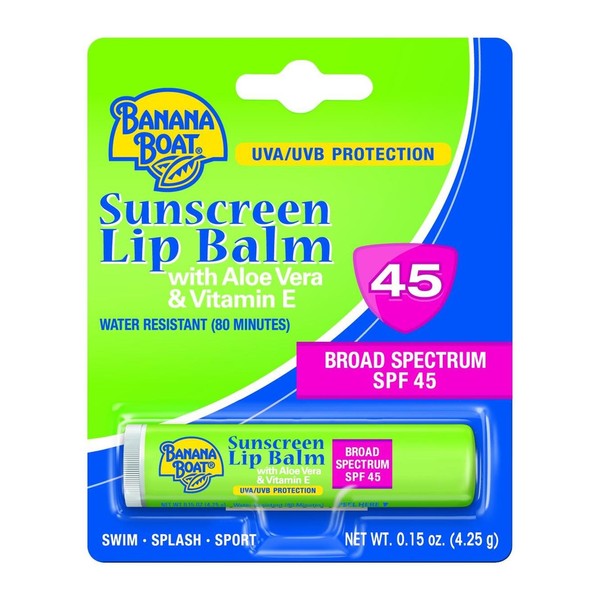 Banana Boat Sunscreen & Care Aloe Vera with Vitamin E Broad Spectrum Lip Balm - SPF 45, 0.15 Oz