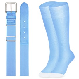 XZQTIVE Baseball Socks and Belt Combo Set Adjustable Softball Socks and Belt for Youth Adult,Columbia Blue