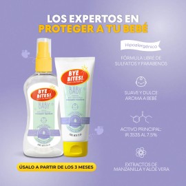 BYE BITES Crema Repelente de Mosquitos BABY Para Bebe - Duopack - 75 ml c/u - Hipoalergénica - Con Manzanilla