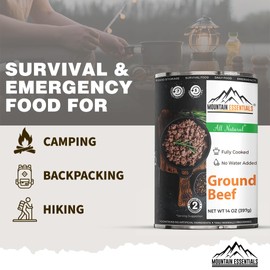 MOUNTAIN ESSENTIALS Fully Cooked Ready-to-Eat Ground Beef 14 Oz All Natural, No Water Added, Recipe Ready Perfect for Quick Meals, Emergency Food, Daily Survival, and No Preservatives Pack of 24