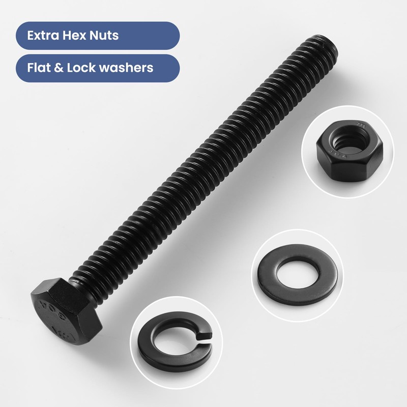 BNUOK 1/4-20 x 4 Hex Head Screws Bolts,Hex Nuts,Flat &