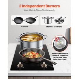 Happybuy 12 temperature settings Induction Cooktop - The Ideal Kitchen Essential! This 1800W electric countertop burner features 2 burners with knob control, providing a classic