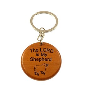 Wooden The Lord is my Shepherd sheep christian keyring 9cm