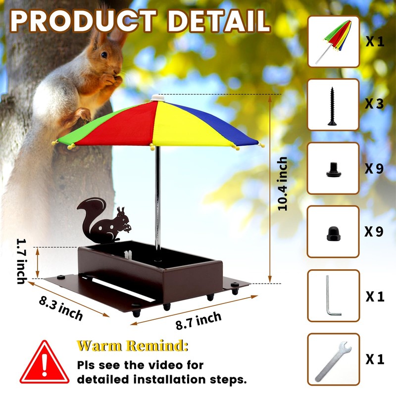 Squirrel Feeder with Umbrella, Metal Squirrel Feeders for Outside with